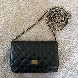 Authentic Chanel Reissue Quilted Wallet On Chain Black Aged Calfskin Bag Handbag